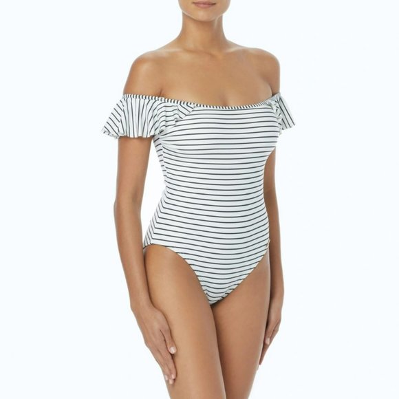 NWT $118 New Vince Camuto Ruffle Off the Shoulder One Piece Swimsuit Size 6 - Picture 1 of 9